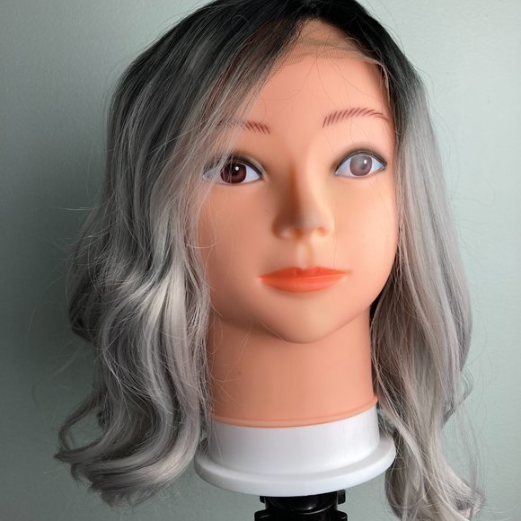 Ombre Grey Black Lace Wig